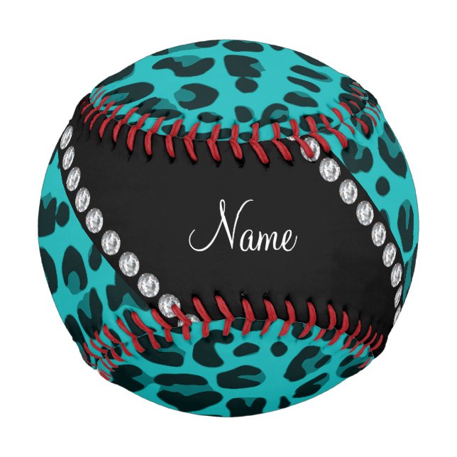 Personalisierter Name Türkis Leopardenmuster Baseball (Vorderseite)