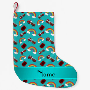 Personalisierter Name türkisfarbene Feuerwehrfahrz Kleiner Weihnachtsstrumpf
