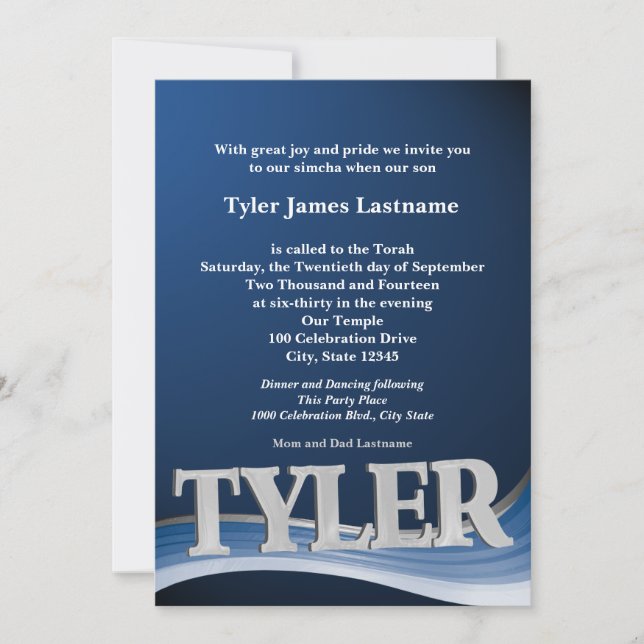 Personalisierter Name Tyler Bar Mitzvah Einladung (Vorderseite)