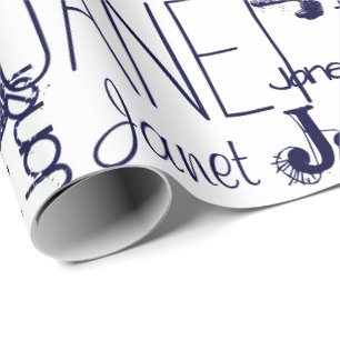 Personalisierter Name Typografie Navy Blue Geschenkpapier