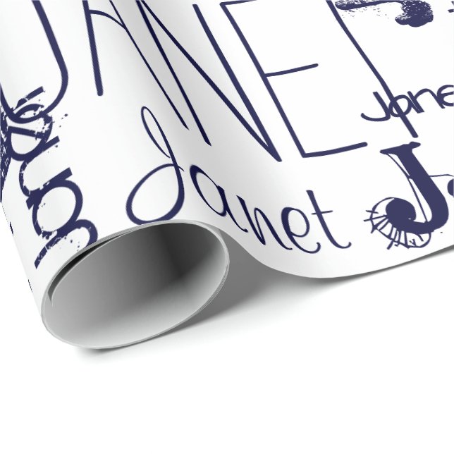 Personalisierter Name Typografie Navy Blue Geschenkpapier (Rolleneckpunkt)