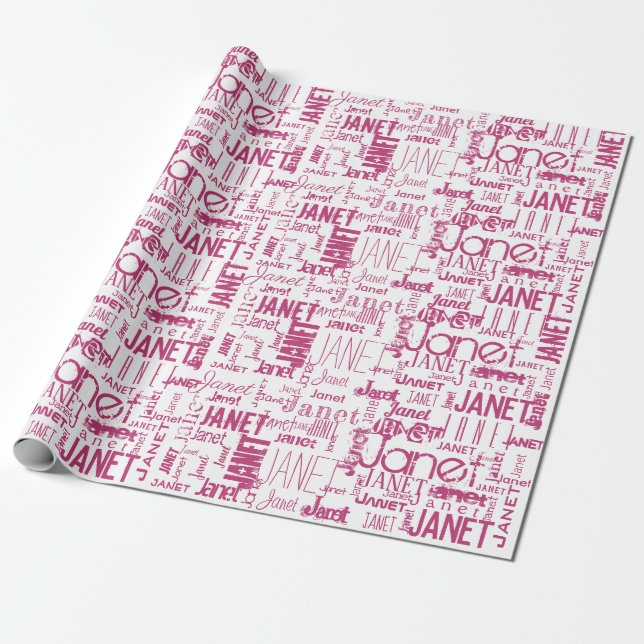 Personalisierter Name Typografie Pink Word Cloud Geschenkpapier (Ungerollt)
