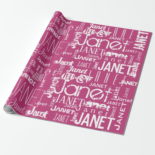 Personalisierter Name Typografie Pink Word Cloud Geschenkpapier (Ungerollt)
