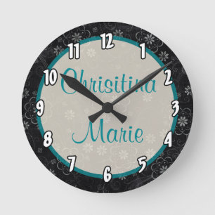 Personalisierter Name Uhr Schwarze Blume