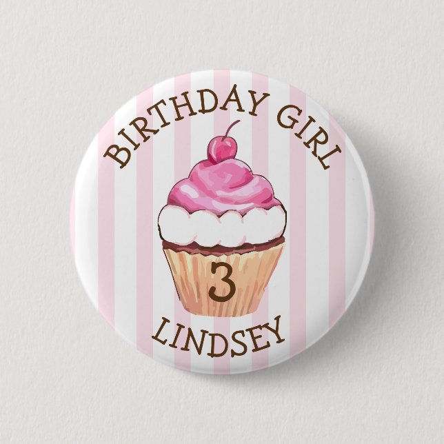 Personalisierter Name und Alter Geburtstag Girl Cu Button (Vorderseite)