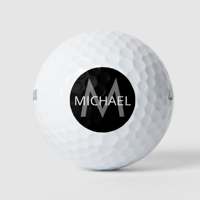 Personalisierter Name und Anfangsmonogramm Schwarz Golfball (Vorderseite)