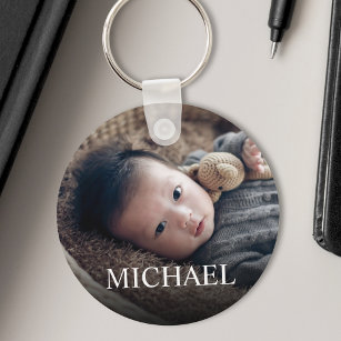 Personalisierter Name und Baby-Foto-Sake Schlüsselanhänger
