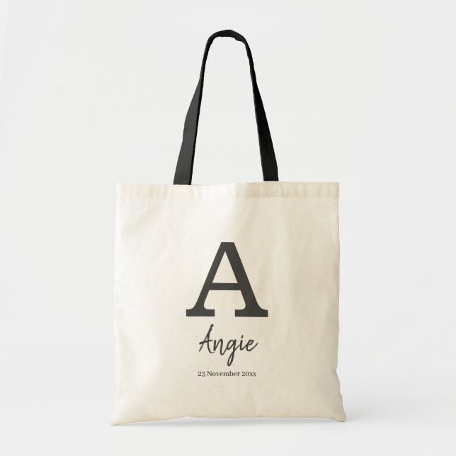 Personalisierter Name und Datum Monogramm Buchstab Tragetasche (Vorne)