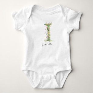Personalisierter Name und florale Monogramm "I" Baby Strampler