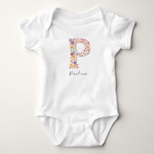 Personalisierter Name und florale Monogramm "P" Baby Strampler