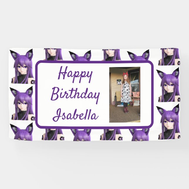 Personalisierter Name und Foto Anime Birthday Banner (Horizontal)