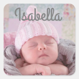 Personalisierter Name und Foto des Säuglings Quadratischer Aufkleber