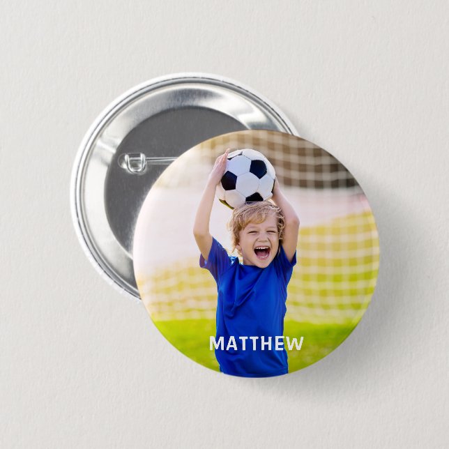 Personalisierter Name und Foto Fußball Sport  Button (Vorne & Hinten)
