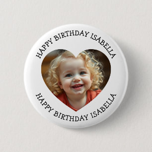 Personalisierter Name und Herz Foto Geburtstag Button