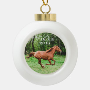 Personalisierter Name und Jahr Pferd Foto Keramik Kugel-Ornament