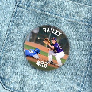 Personalisierter Name und Jersey Nummer Baseball F Button