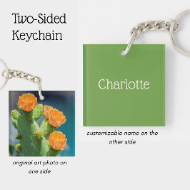 Personalisierter Name und Kaktusblüten-Foto Schlüsselanhänger