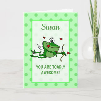 Personalisierter Name und Nachricht Cupid Frosch V Feiertagskarte