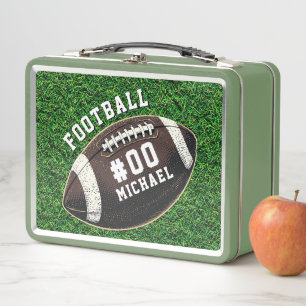 Personalisierter Name und Nummer des American Foot Metall Brotdose