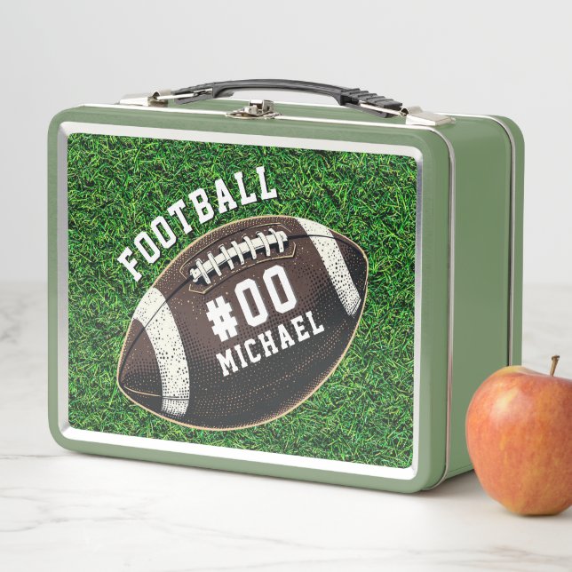 Personalisierter Name und Nummer des American Foot Metall Brotdose (Beispiel)