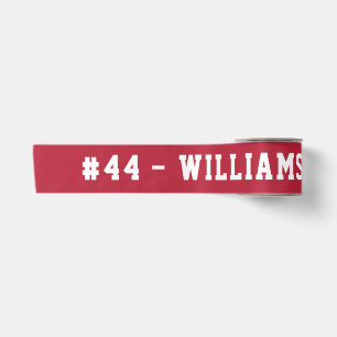 Personalisierter Name und Nummer, die rot erschein Satinband