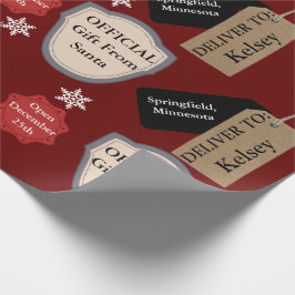 Personalisierter Name und Standort Offiziell Santa Geschenkpapier