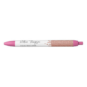 Personalisierter Name und Text Rose Gold Glitzer Kugelschreiber