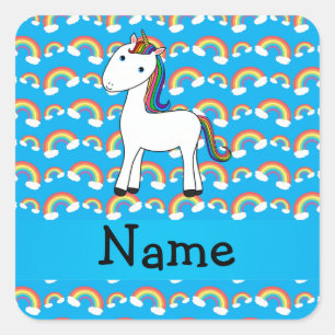 Personalisierter Name unicorblau Quadratischer Aufkleber