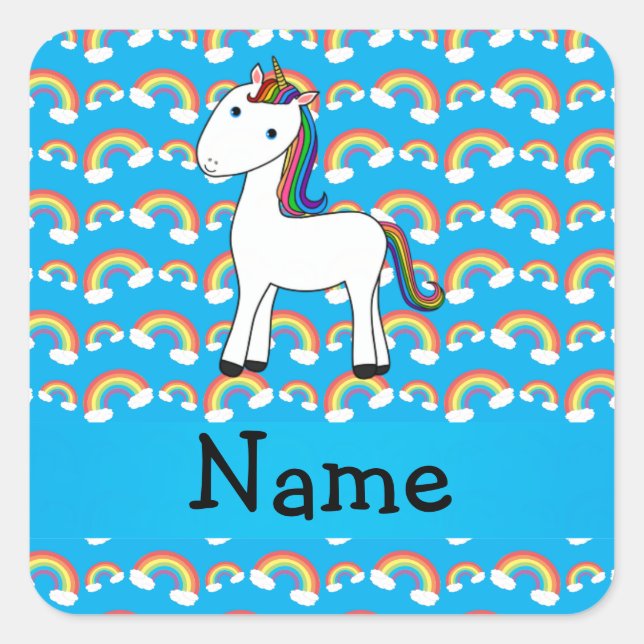 Personalisierter Name unicorblau Quadratischer Aufkleber (Vorderseite)