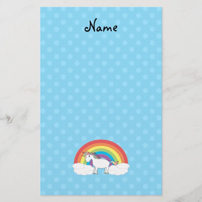 Personalisierter Name unicorn blaue Polka Punkte Briefpapier (Vorderseite)