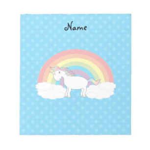 Personalisierter Name unicorn blaue Polka Punkte Notizblock
