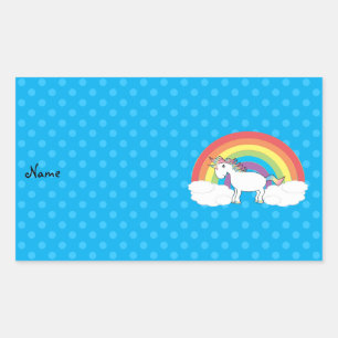 Personalisierter Name unicorn blaue Polka Punkte Rechteckiger Aufkleber