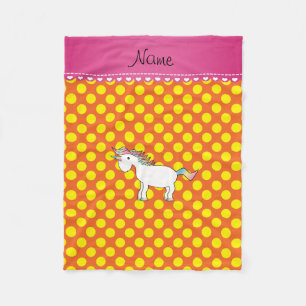 Personalisierter Name Unicorn-Gelb-Polka-Punkte Fleecedecke