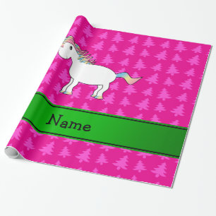 Personalisierter Name unicorn-rosa Bäume Geschenkpapier