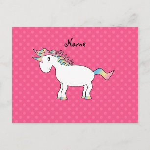 Personalisierter Name unicorn rosa polka dots Postkarte