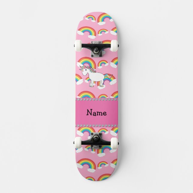 Personalisierter Name unicorn rosa Regenbogen Skateboard (Vorderseite)
