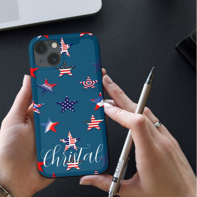 Personalisierter Name USA Flaggenstar 4 july Case-Mate iPhone Hülle (Von Creator hochgeladen)