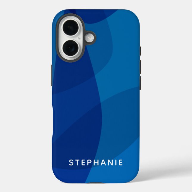 Personalisierter Name Vibranly Bright Modern Blue Case-Mate iPhone Hülle (Rückseite)