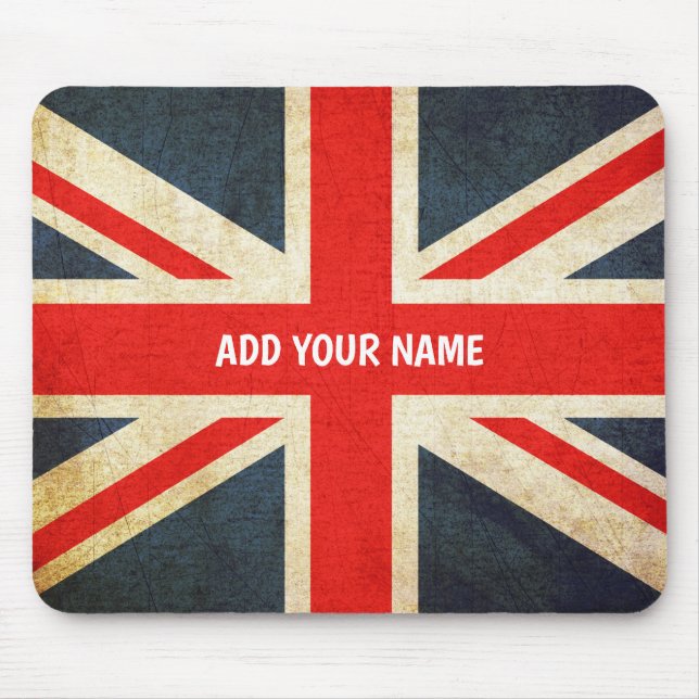 Personalisierter Name Vintag Grunge Union Jack Fla Mousepad (Vorne)