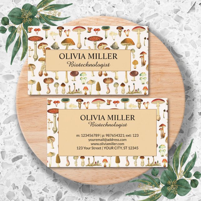Personalisierter Name Vintag Mushroom Business Car Telefonnummerkarte (Front and Back)