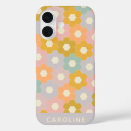 Personalisierter Name Vintag Pastel Hexagon Floral iPhone 16 Hülle