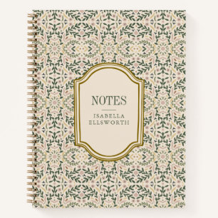 Personalisierter Name Vintage Blumen Pink Grün Chi Notizbuch