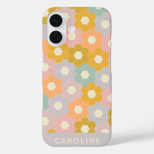 Personalisierter Name Vintage Pastell Sechseck Blu iPhone 16 Hülle
