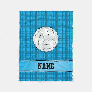 Personalisierter Name Volleyball Blau kariert Fleecedecke