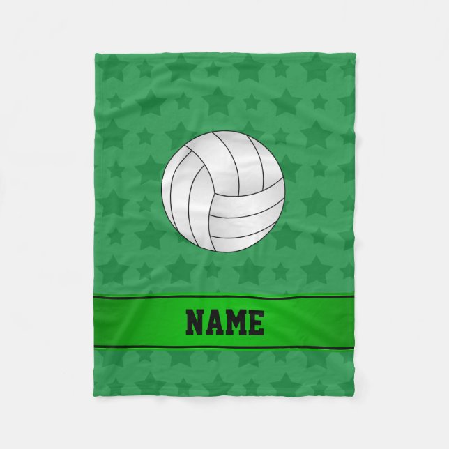 Personalisierter Name: Volleyball grüne Sterne Fleecedecke (Vorderseite)