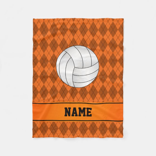 Personalisierter Name Volleyball Orange Raute Fleecedecke (Vorderseite)