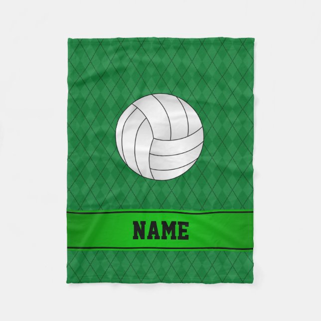 Personalisierter Name Volleyballgrün Raute Fleecedecke (Vorderseite)