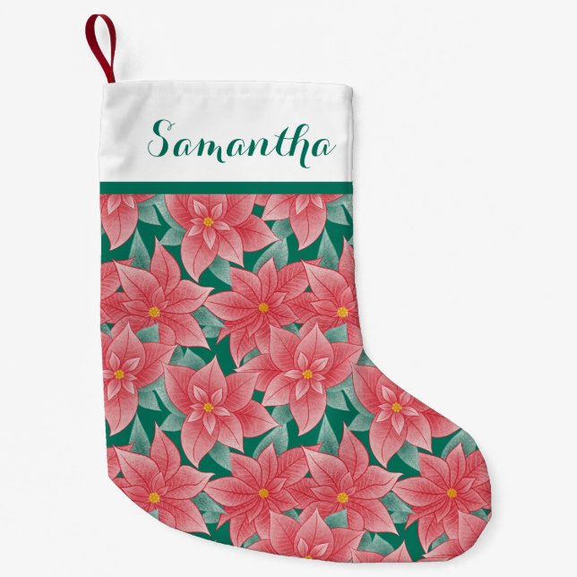 Personalisierter Name von Jolly Green und Red Poin Kleiner Weihnachtsstrumpf (Vorderseite)