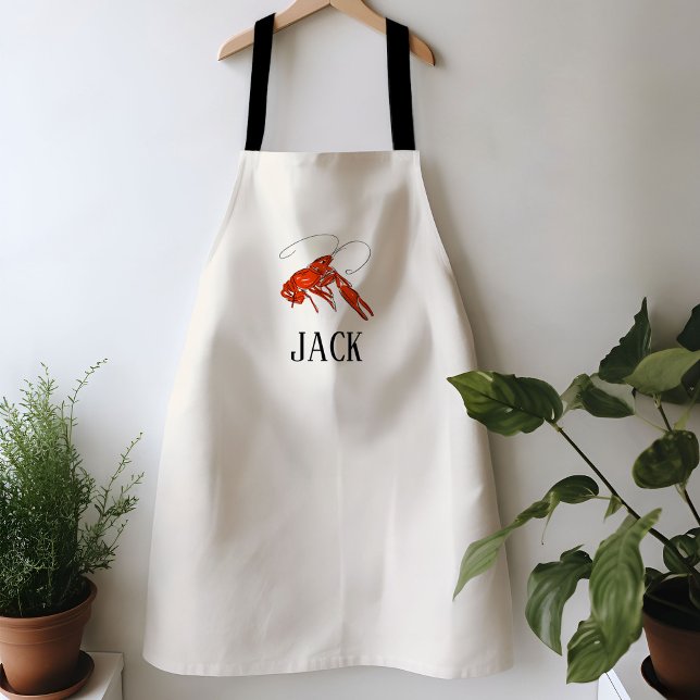 Personalisierter Name von Red Booking Crawfish Schürze (Red crawfish boil on cream personalized name apron.)