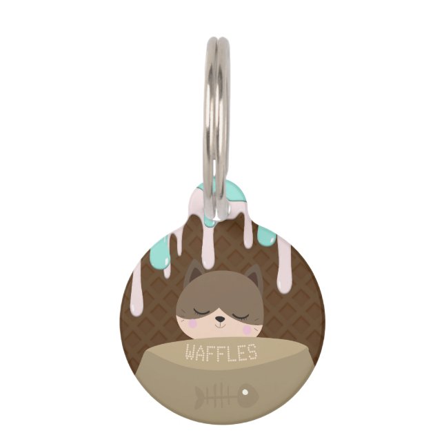 Personalisierter Name Waffle Cone Cat Haustiermarke (Vorderseite)